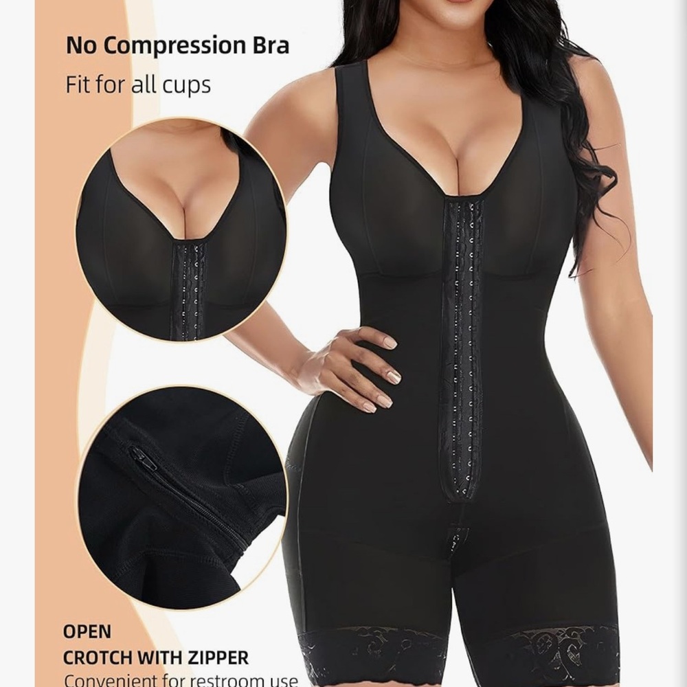 Black No-Compression Full Body Shaper with Front Closure